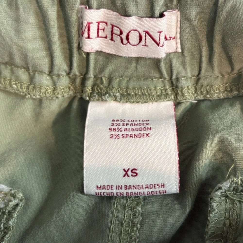 Merona Olive Green Utility Shorts XS Stretch Cotton Drawstring Waist Pockets - Picture 2 of 3